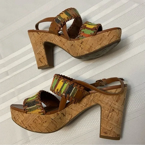 Franco Sarto Womens Cork Platform Heeled Tapestry Sandals size 6 - Picture 3 of 6